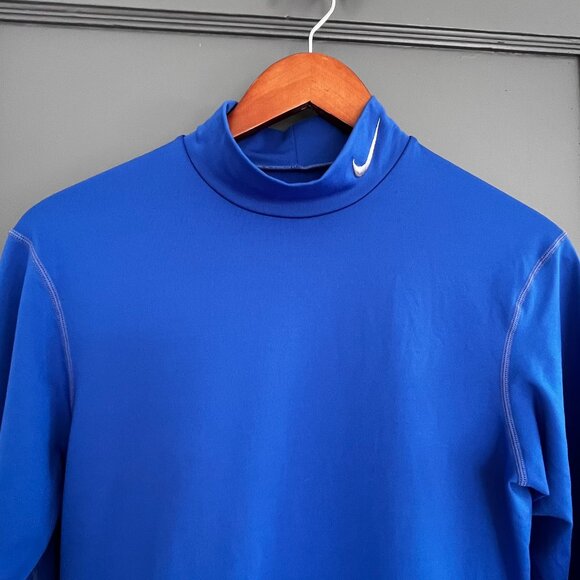 Nike Pro Combat Dri-Fit Shirt Men's Medium Blue Compression Mock Turtleneck L/S - Picture 4 of 13